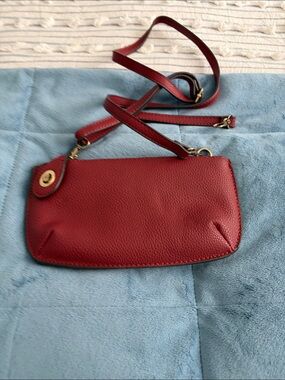 Joy Susan Red Pebbled Leather Wristlet Clutch with Gold Hardware